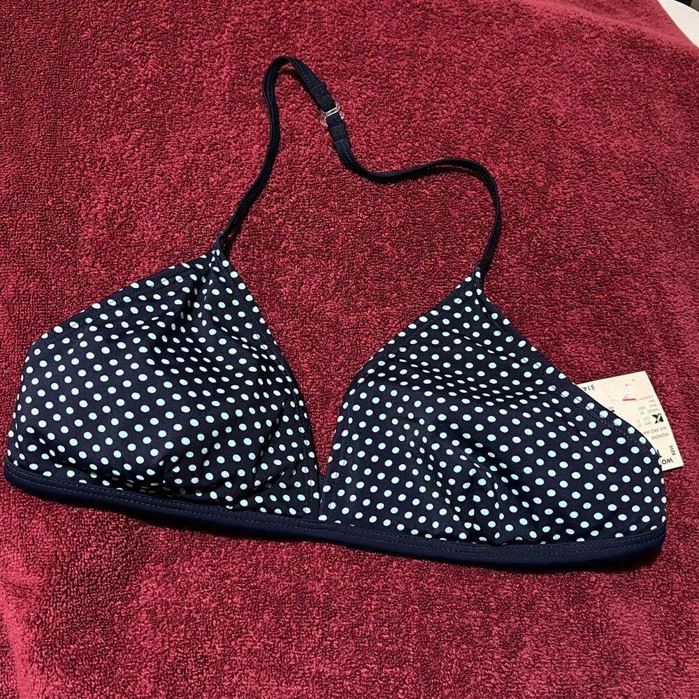 NAVY ISLANDER POKA DOT BIKINI TOP SIZE 14 NWT